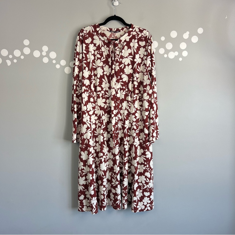 Eloquii Tie-Neck Floral Dress Size 22 Long Sleeve Matte Jersey